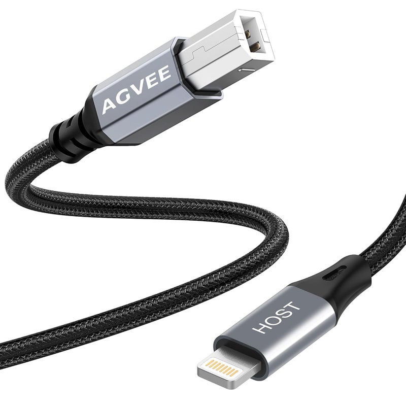 AGVEE 6.6ft Lightning OTG MIDI Cable USB Type-B Cord Compatible with iPhone iPad iOS for Electronic Music Instrument, Piano, Midi Controller, Midi Keyboard, Audio Interface Recording, Dark Gray - Image 1